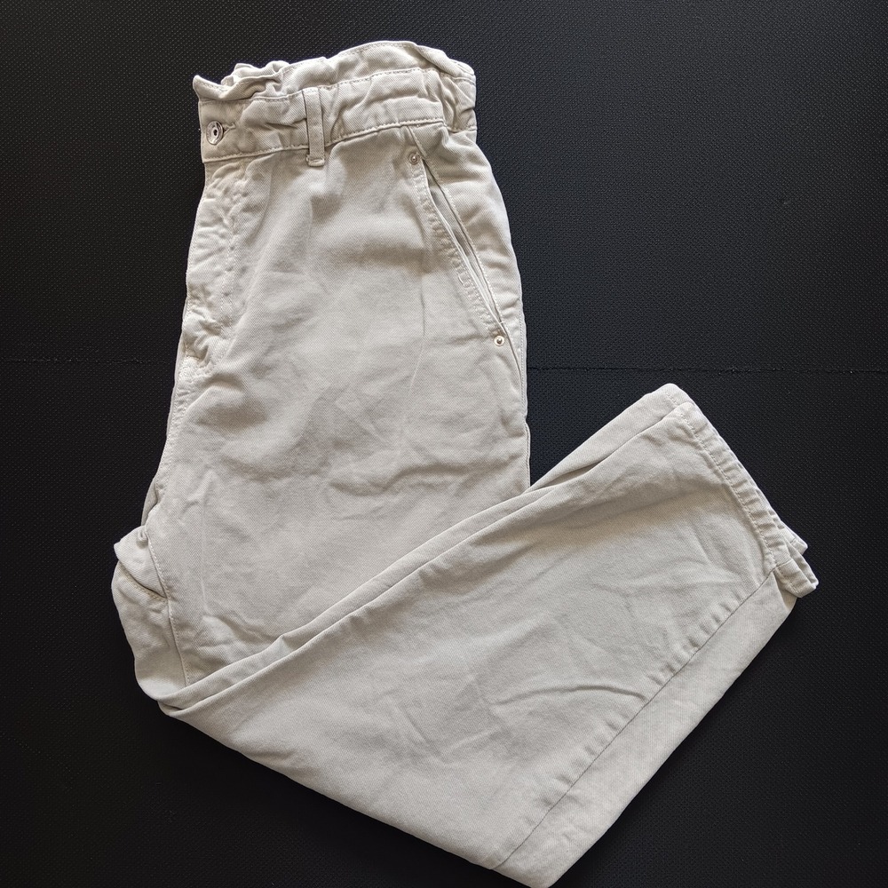 Zara Light Beige High-Waist Paperbag Pants